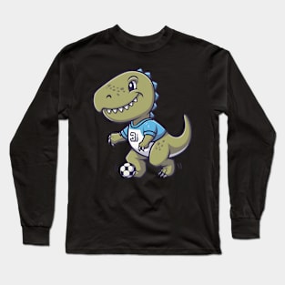 Focused dinosaur playing football Long Sleeve T-Shirt